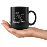 Sign Language Mug "Interpreter" Black Ceramic ASL Coffee Mug