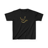 ASL Shirt "ILY Heart-Gold" Youth Short Sleeve Sign Language T-Shirt