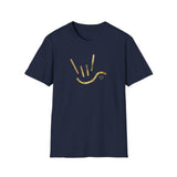 ASL Shirt "ILY Heart-Gold" Unisex Short Sleeve Sign Language T-Shirt