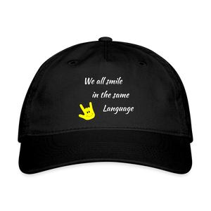 ASL Hat "Everyone Smiles" Sign Language Baseball Cap - black