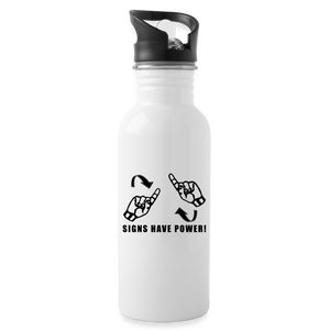 ASL Merchandise "Sign Power" Alunimum ASL Water Bottle 20oz - white