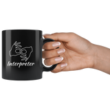 Sign Language Mug "Interpreter" Black Ceramic ASL Coffee Mug