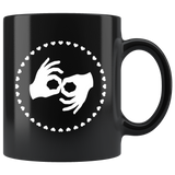Sign Language Mug "Interpreter Hearts" Black Ceramic ASL Coffee Mug