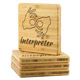 ASL Merchandise "Interpreter" Etched Bamboo ASL Coaster Set