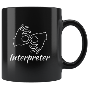Sign Language Mug "Interpreter" Black Ceramic ASL Coffee Mug