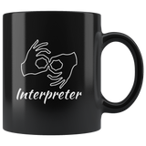 Sign Language Mug "Interpreter" Black Ceramic ASL Coffee Mug
