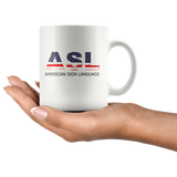 Sign Language Mug "Flag Letters" White Ceramic ASL Coffe Mug