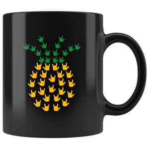 Sign Language Mug "ILY Pineapple" Black Ceramic ASL Coffee Mug