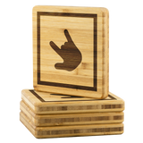 ASL Merchandise "ILY Squared" Etched Bamboo ASL Coaster Set