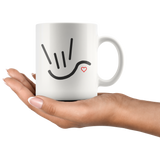 Sign Language Mug "ILY Heart" White Ceramic ASL Coffee Mug
