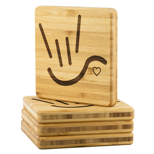 ASL Merchandise "ILY Heart" Etched Bamboo ASL Coaster Set