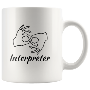 Sign Language Mug "Interpreter" White Ceramic ASL Coffee Mug