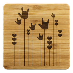 ASL Merchandise "ILY Sprout" Etched Bamboo ASL Coaster Set
