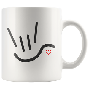Sign Language Mug "ILY Heart" White Ceramic ASL Coffee Mug