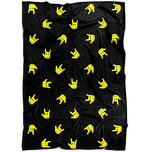 Sign Language Blanket "ILY Smiley" Microfiber Fleece ASL Blanket: Black