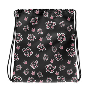 ASL Bag "ILY Floral" Polyester 15x17 ASL Drawstring Bag