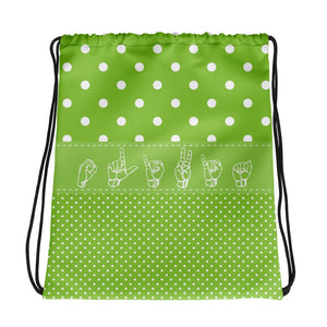 ASL Bag "Polka-Dots" Personalized 15x17 ASL Drawstring Bag