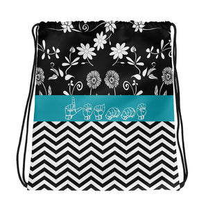 ASL Bag "Floral-Chevron" Personalized 15x17 ASL Drawstring Bag