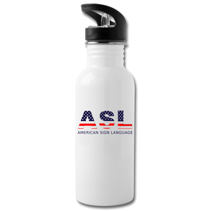 ASL Merchandise "Flag Letters" Aluminum ASL Water Bottle 20oz - white