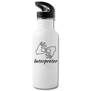 ASL Merchandise "Interpreter" Aluminum ASL Water Bottle 20oz - white