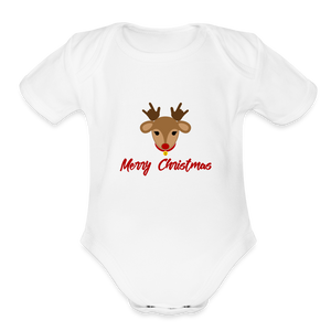 "ILY Rudolph" Organic Short Sleeve Baby Bodysuit - white