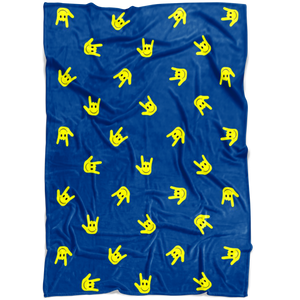 Sign Language Blanket "ILY Smiley" Microfiber Fleece ASL Blanket: Blue